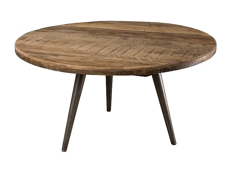 SIXTINE - Table basse d'appoint ronde 55x55cm bois teck recyclé marron