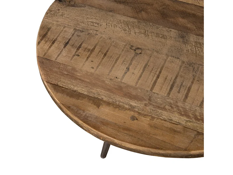 SIXTINE - Table basse d'appoint ronde 55x55cm bois teck recyclé marron