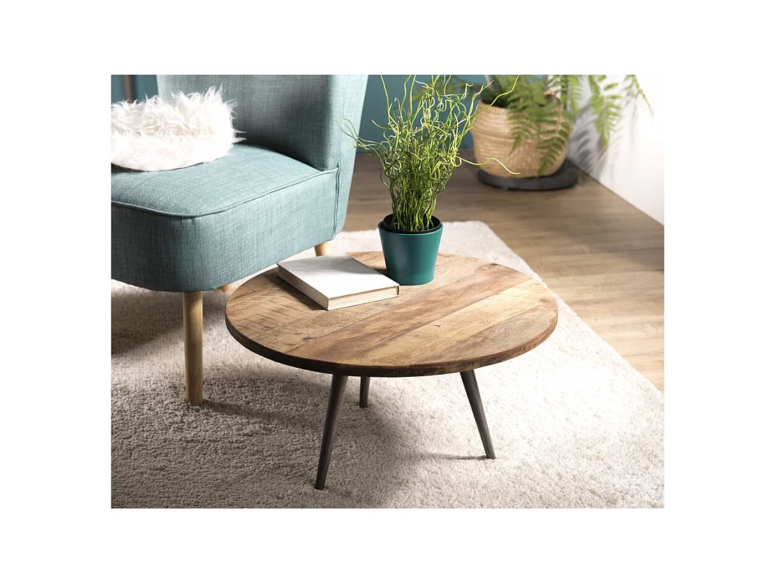 SIXTINE - Table basse d'appoint ronde 55x55cm bois teck recyclé marron
