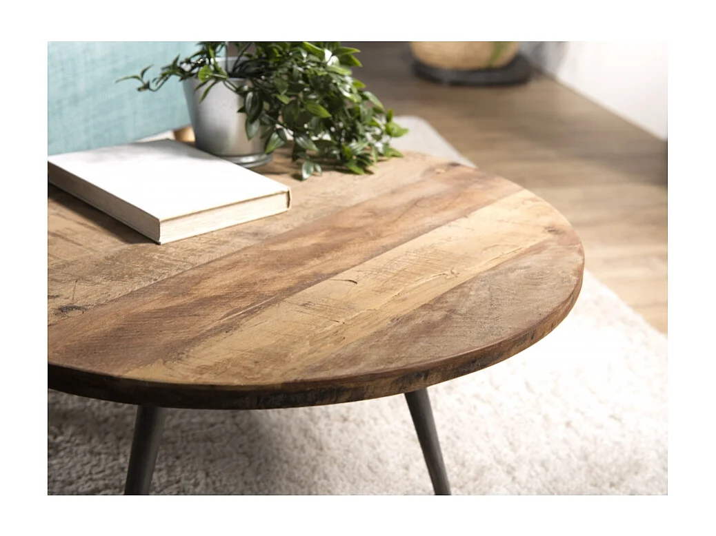 SIXTINE - Table basse d'appoint ronde 55x55cm bois teck recyclé marron