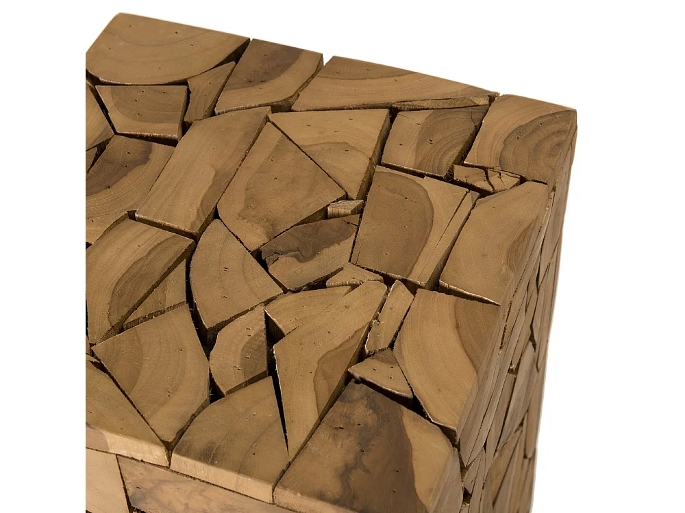 SAM - Table d'appoint marron carrée 30x30cm mosaïque bois Teck