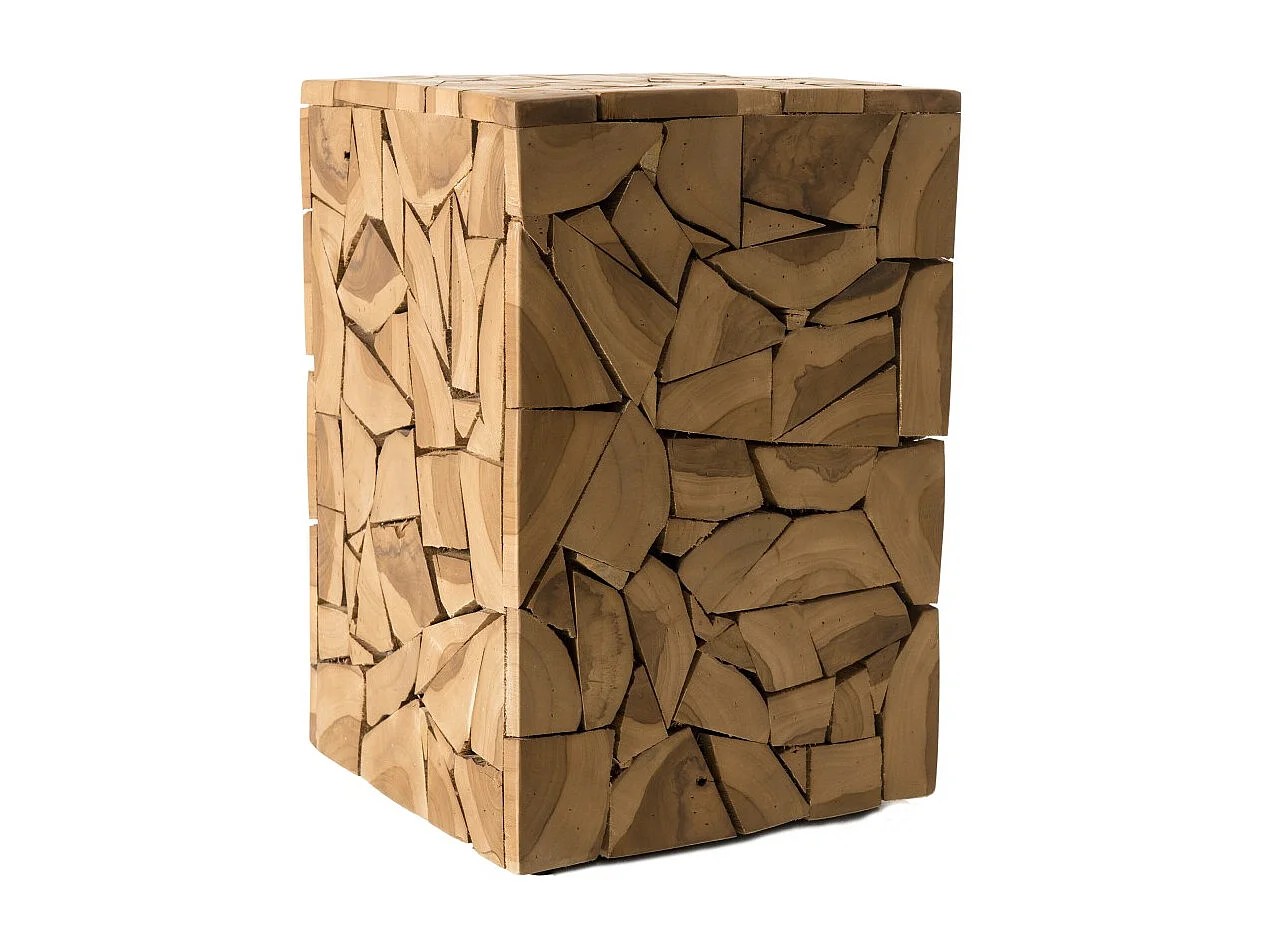 SAM - Table d'appoint marron carrée 30x30cm mosaïque bois Teck