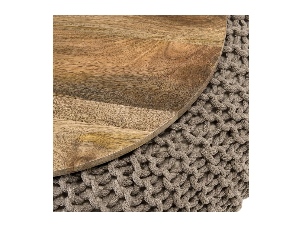 INDRA - Table d'appoint ronde 80cm plateau bois Manguier et coton gris