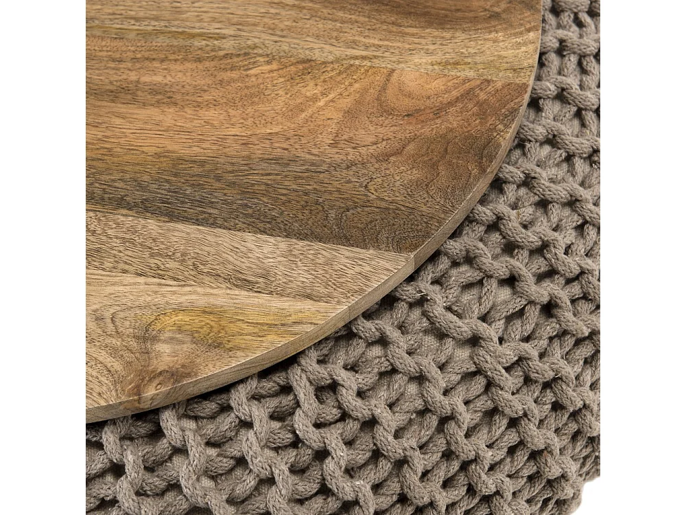 INDRA - Table d'appoint ronde 80cm plateau bois Manguier et coton gris