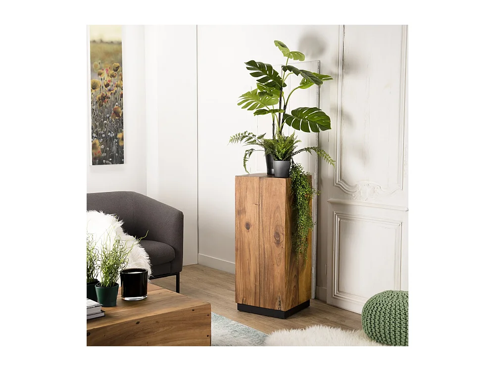 SAM - Table d'appoint carrée haute 38x38cm bois Suar piètement noir