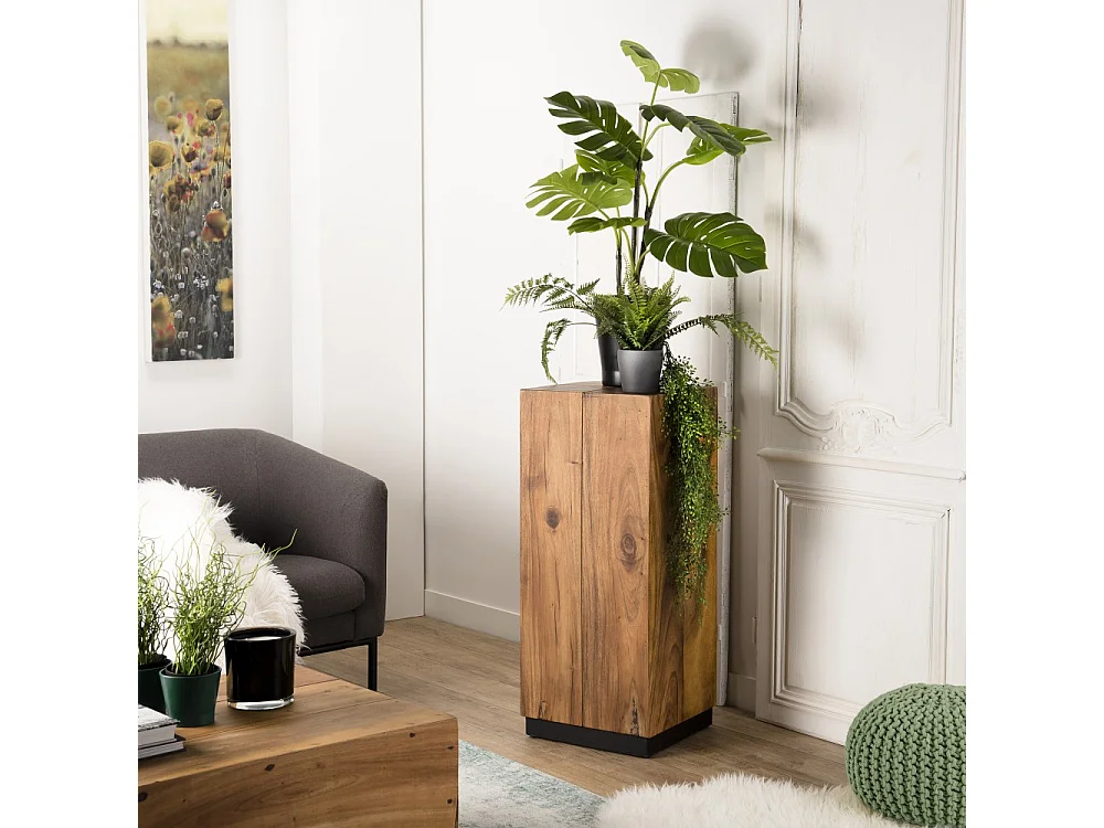 SAM - Table d'appoint carrée haute 38x38cm bois Suar piètement noir