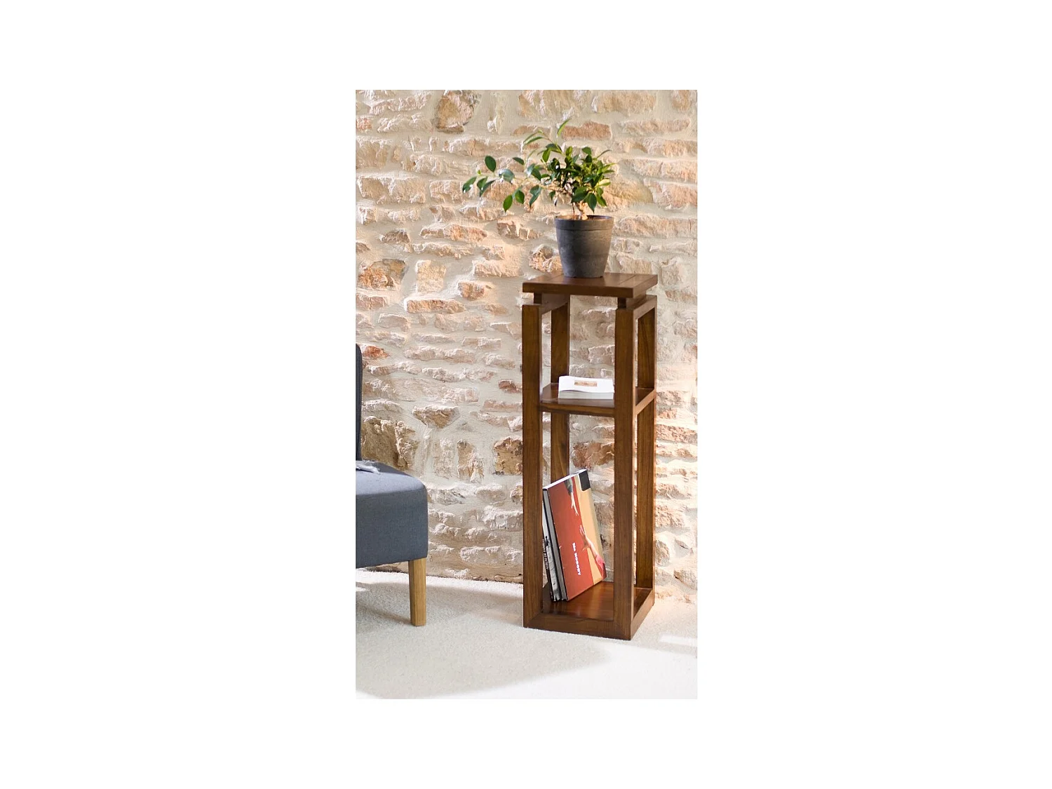 LAUREN - Sellette marron 3 niveaux bois Mindi