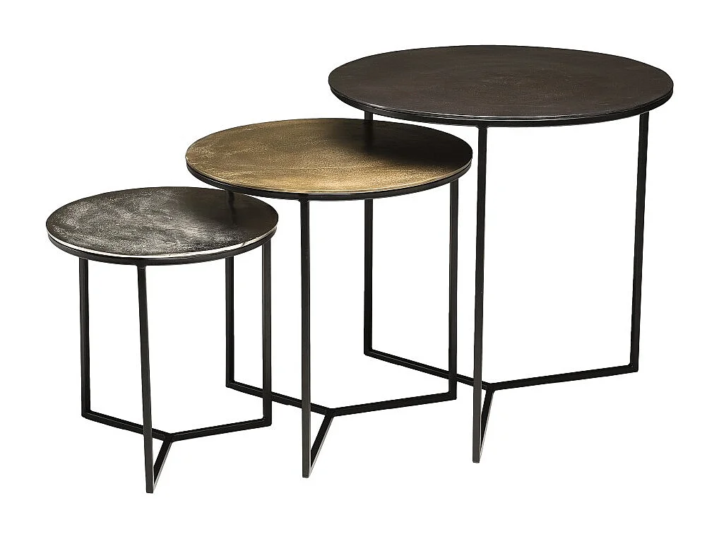 JOHAN - Set de 3 tables gigognes rondes aluminium noir doré argenté