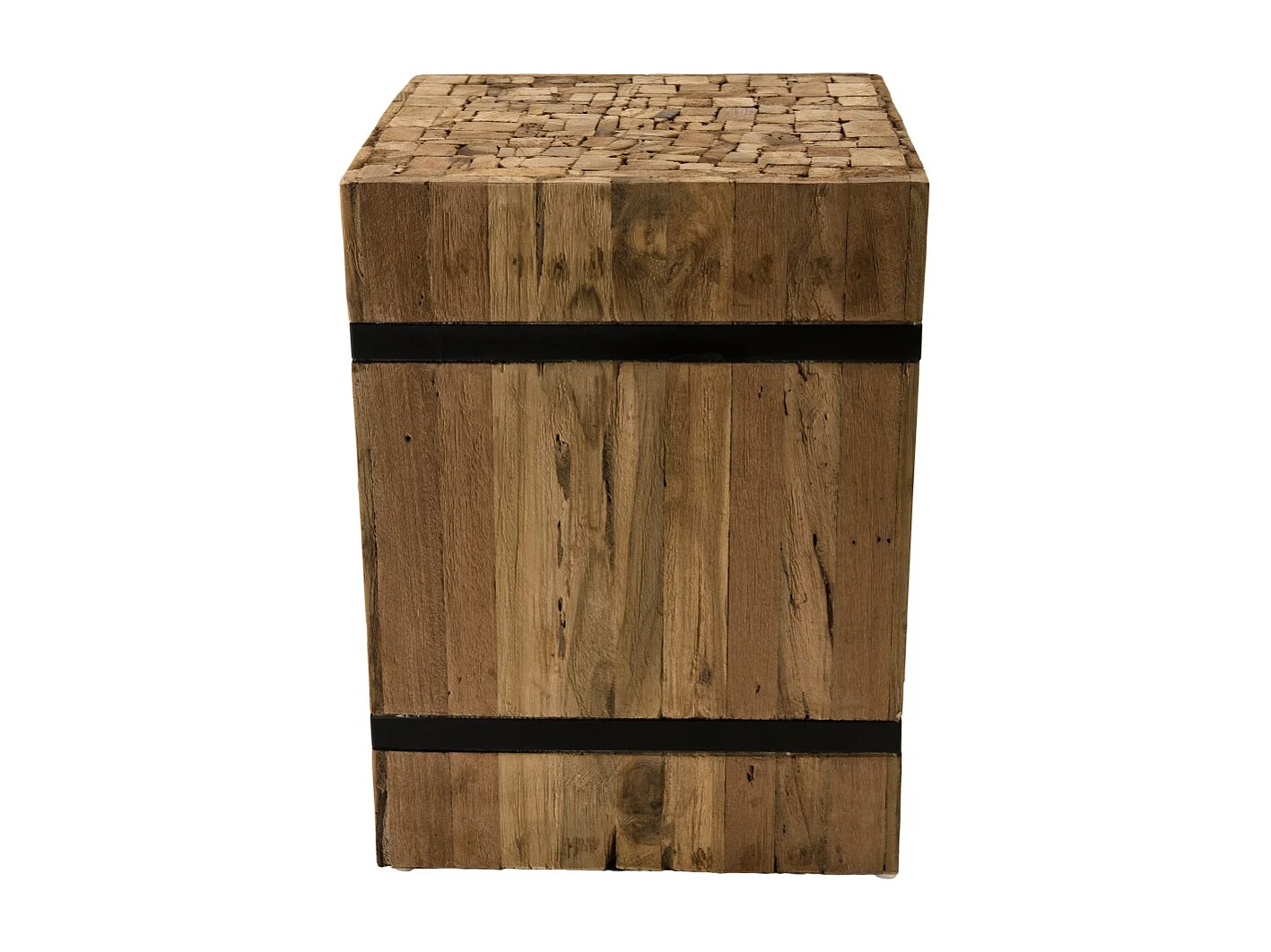 SAM - Table d'appoint carrée 34x34cm bois Teck recyclé cerclée noir