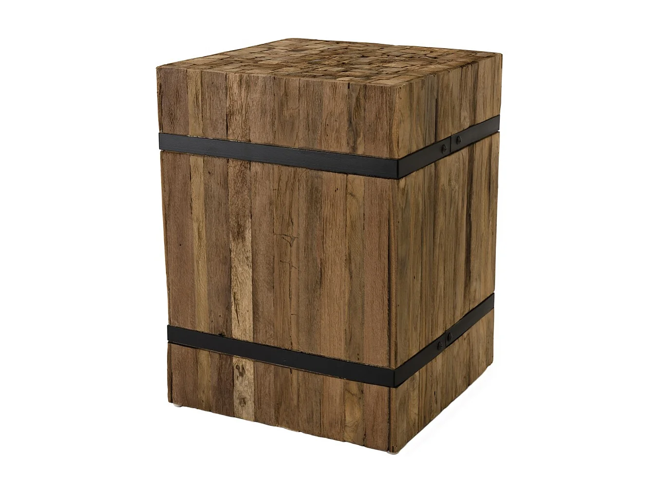 SAM - Table d'appoint carrée 34x34cm bois Teck recyclé cerclée noir