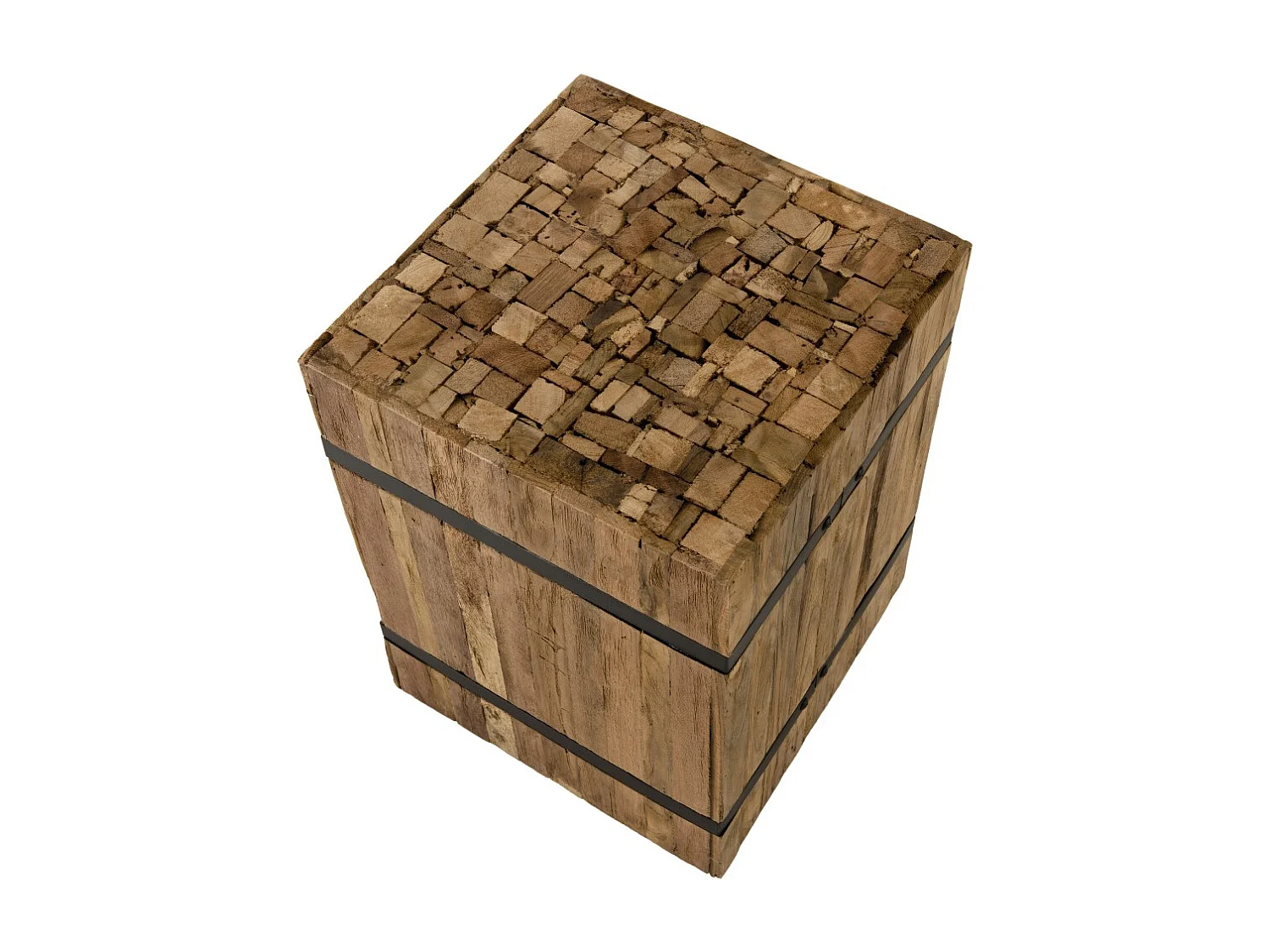 SAM - Table d'appoint carrée 34x34cm bois Teck recyclé cerclée noir
