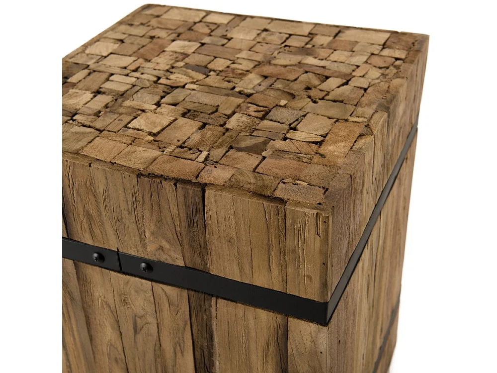 SAM - Table d'appoint carrée 34x34cm bois Teck recyclé cerclée noir