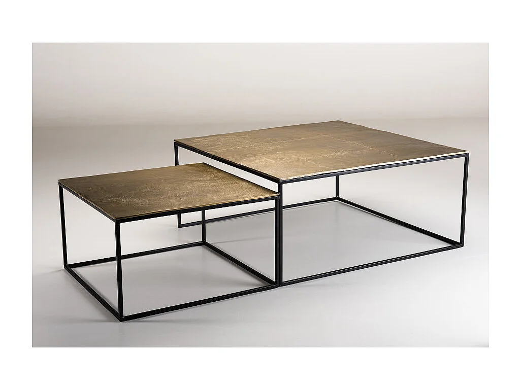 JOHAN - Set de 2 tables gigognes carrées aluminium doré