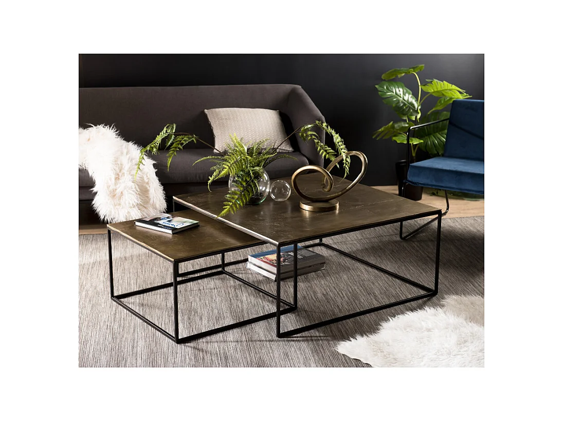JOHAN - Set de 2 tables gigognes carrées aluminium doré