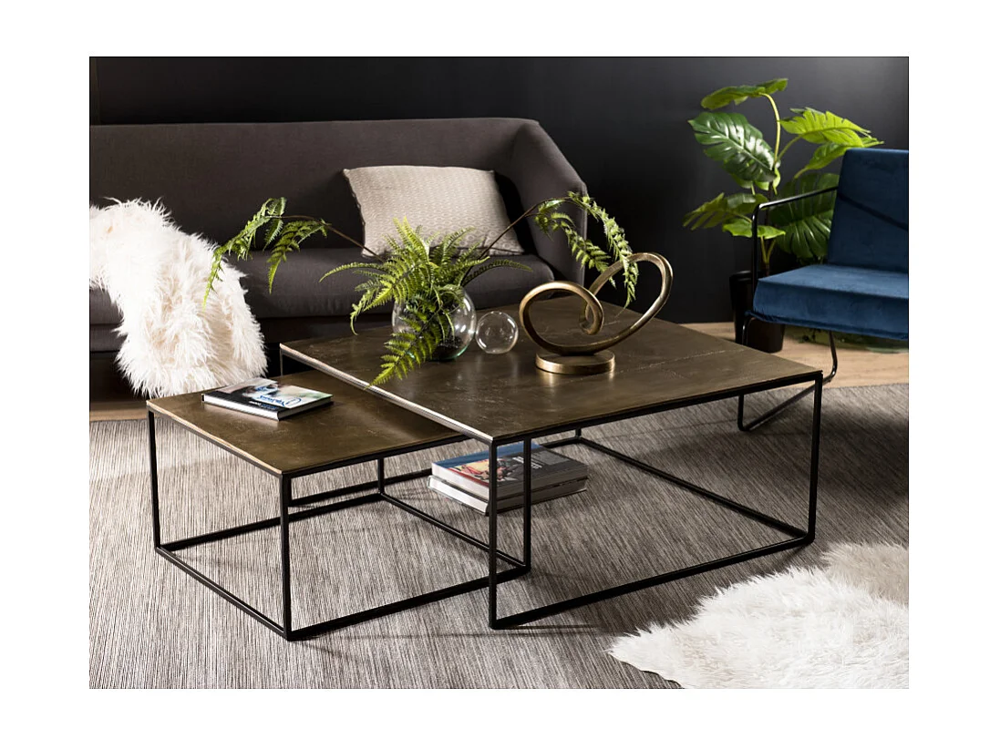 JOHAN - Set de 2 tables gigognes carrées aluminium doré