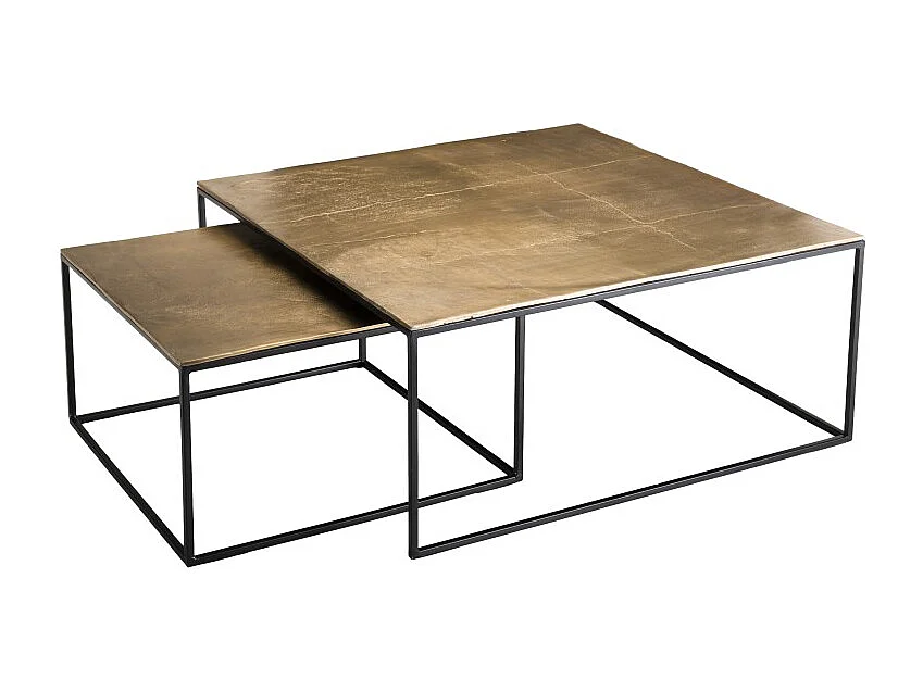 JOHAN - Set de 2 tables gigognes carrées aluminium doré