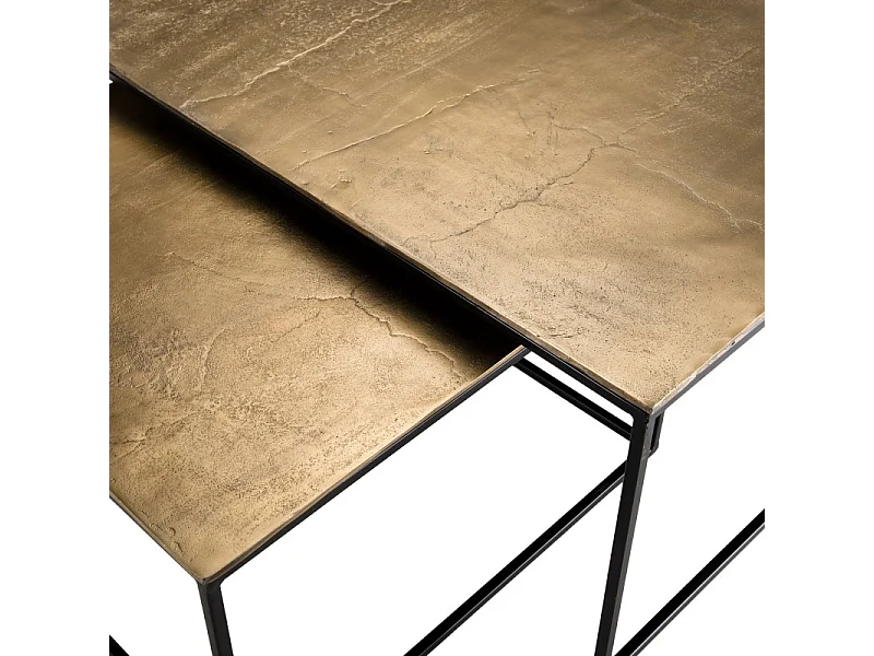 JOHAN - Set de 2 tables gigognes carrées aluminium doré
