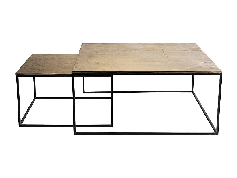JOHAN - Set de 2 tables gigognes carrées aluminium doré