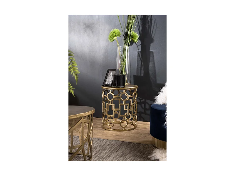 JOHAN - Table d'appoint ronde 43x43cm aluminium doré piètement graphique