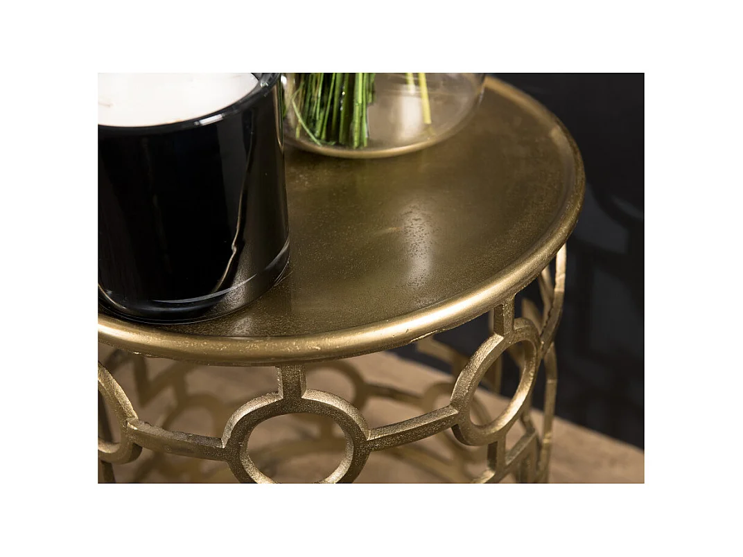 JOHAN - Table d'appoint ronde 43x43cm aluminium doré piètement graphique