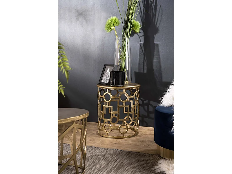 JOHAN - Table d'appoint ronde 43x43cm aluminium doré piètement graphique