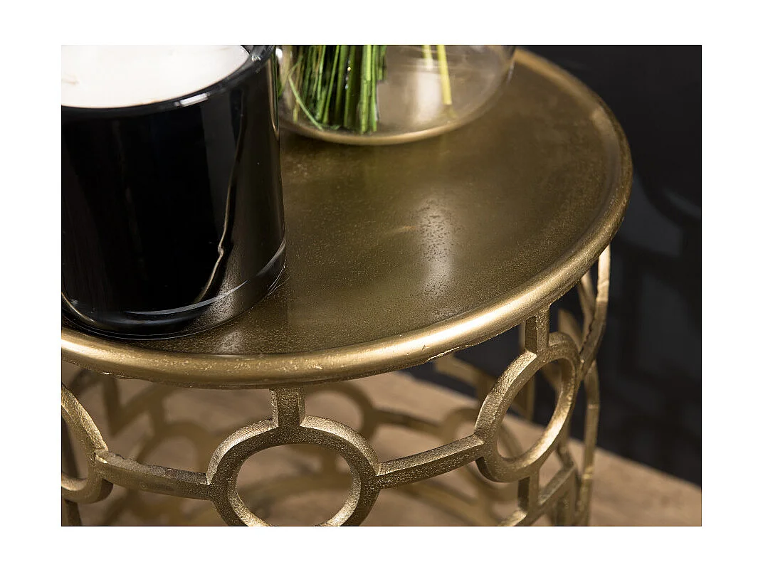 JOHAN - Table d'appoint ronde 43x43cm aluminium doré piètement graphique