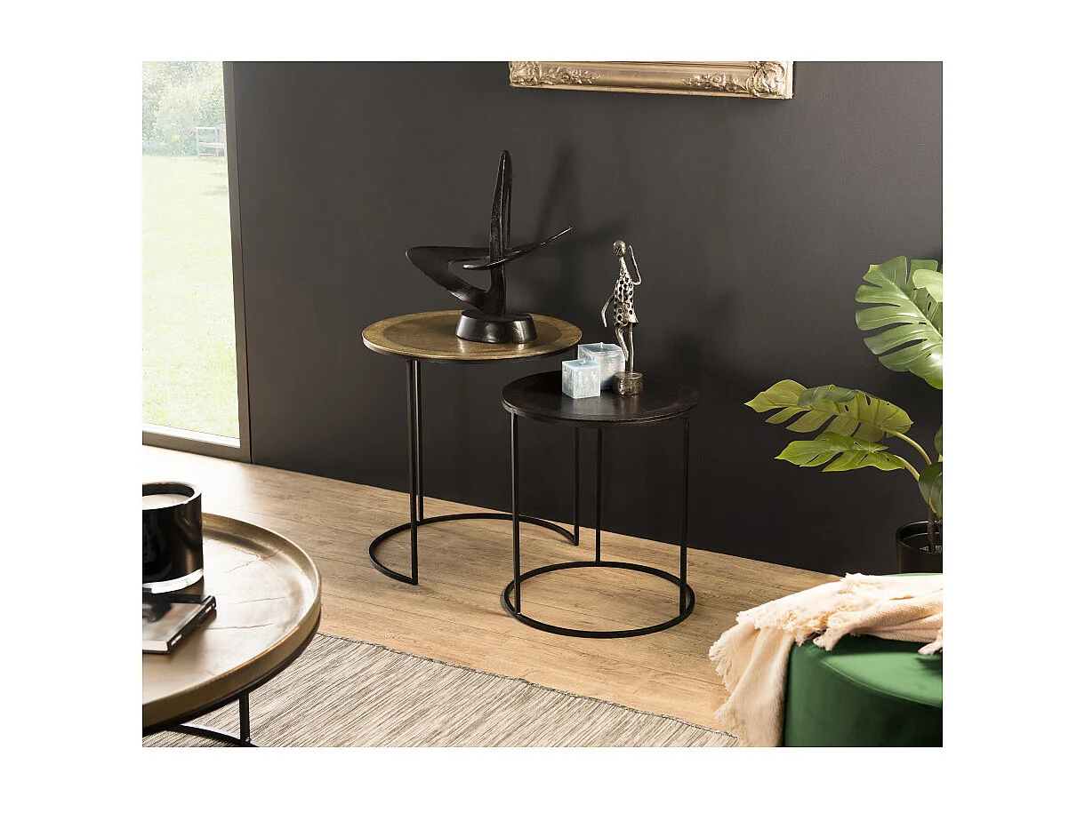 JOHAN - Set de 2 tables d'appoint gigognes rondes aluminium doré