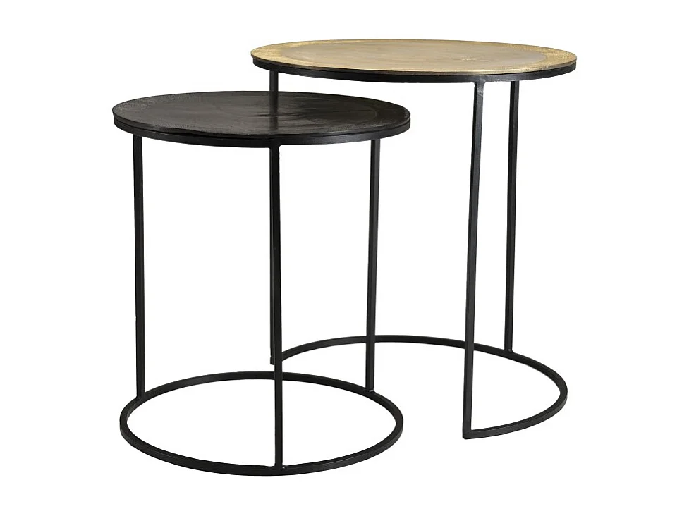 JOHAN - Set de 2 tables d'appoint gigognes rondes aluminium doré