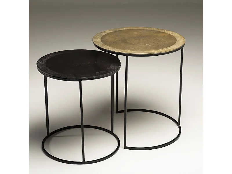JOHAN - Set de 2 tables d'appoint gigognes rondes aluminium doré