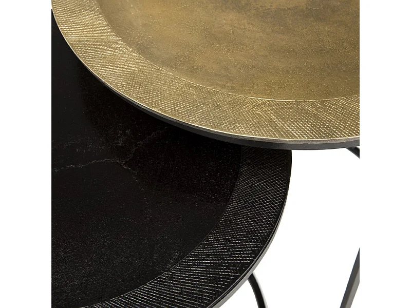 JOHAN - Set de 2 tables d'appoint gigognes rondes aluminium doré