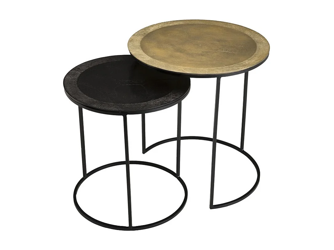 JOHAN - Set de 2 tables d'appoint gigognes rondes aluminium doré