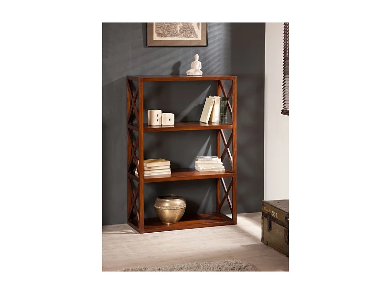 LAUREN - Étagère marron croisillons 3 niveaux bois Mindi