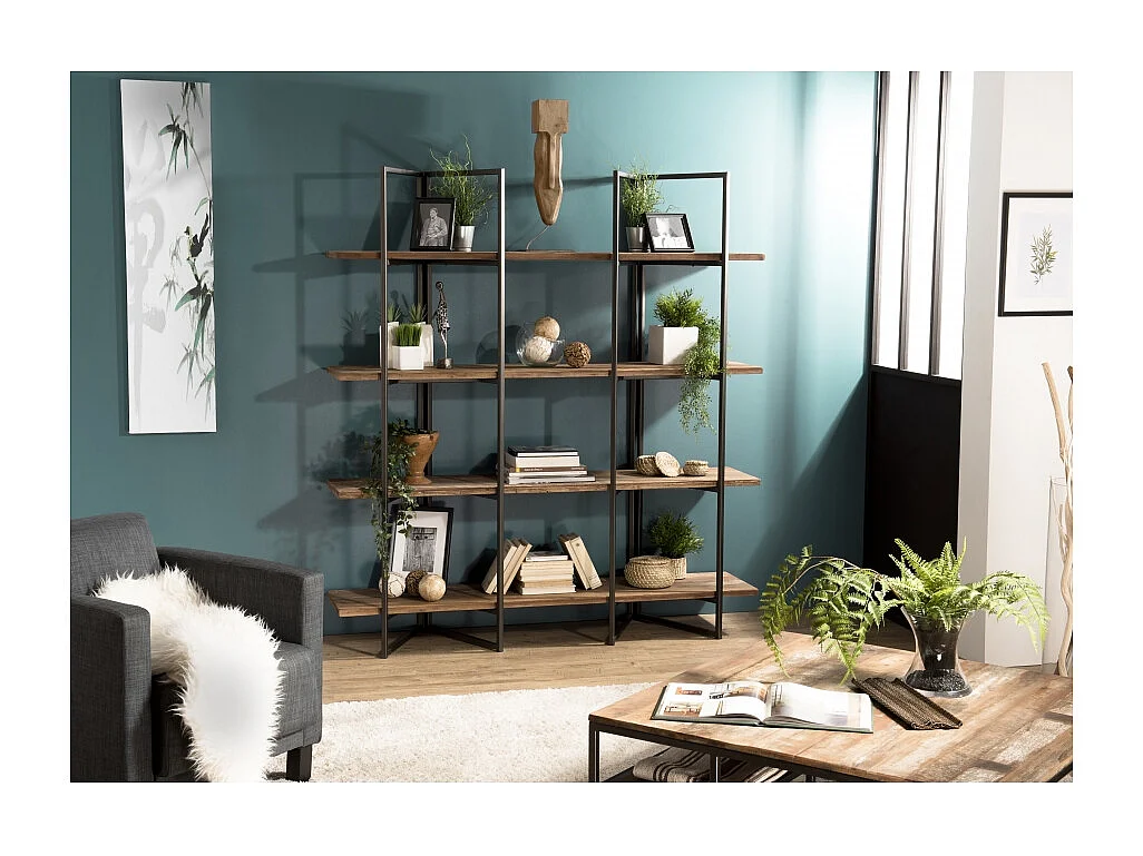 SIXTINE - Étagère marron 4 niveaux en bois de Teck recyclé