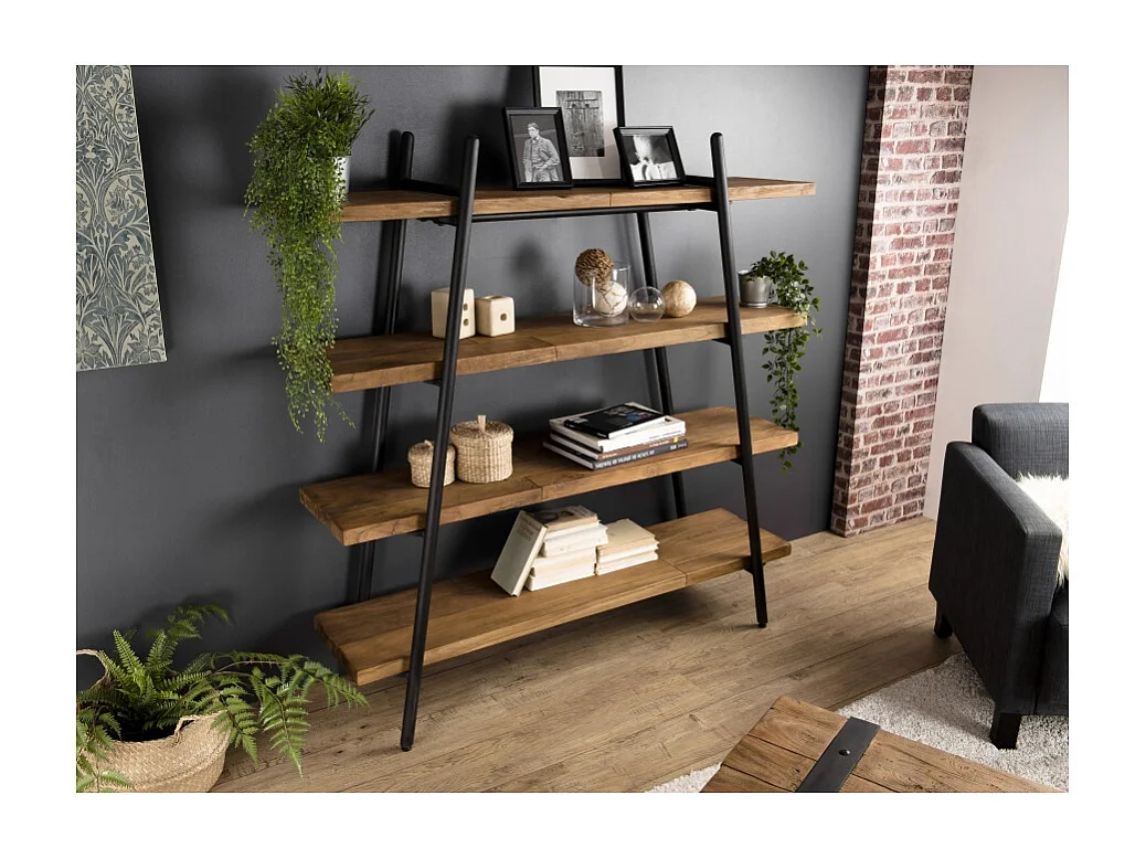 SIXTINE - Étagère pyramidale 4 niveaux en bois de teck recyclé noir