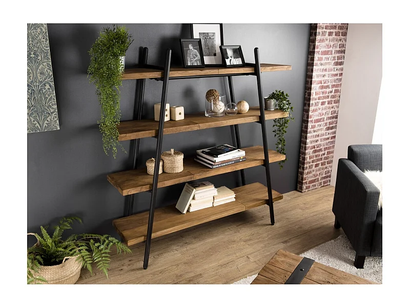 SIXTINE - Étagère pyramidale 4 niveaux en bois de teck recyclé noir
