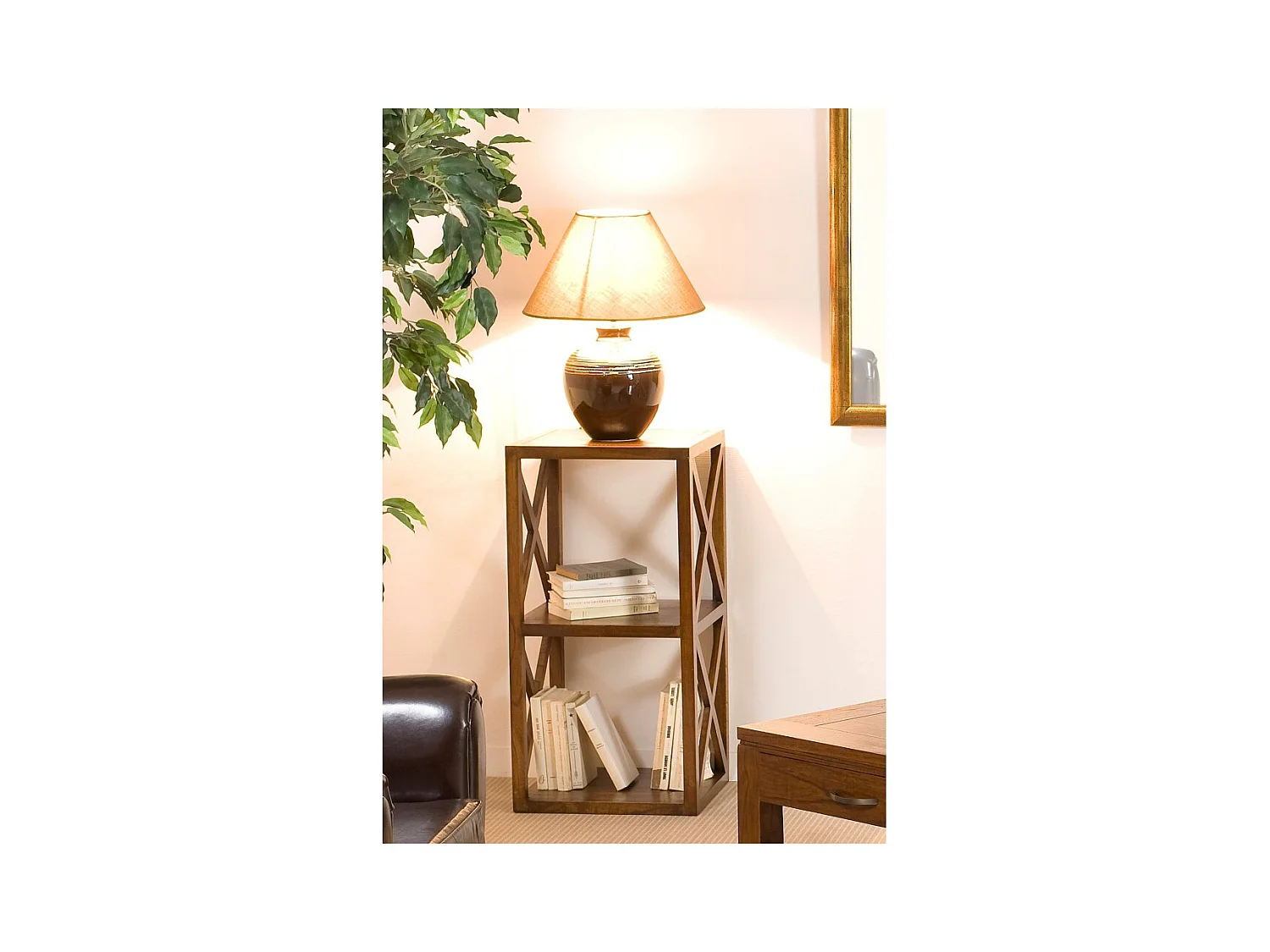 LAUREN - Étagère marron 2 cases 40 cm croisillons bois Mindi
