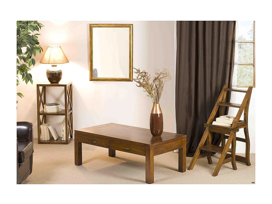 LAUREN - Étagère marron 2 cases 40 cm croisillons bois Mindi