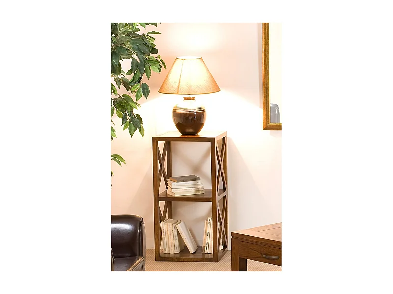 LAUREN - Étagère marron 2 cases 40 cm croisillons bois Mindi