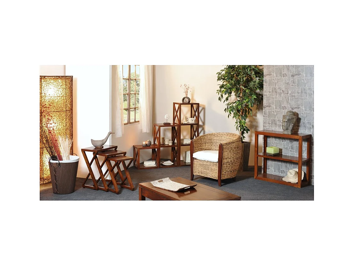LAUREN - Étagère marron 4 cases 40 cm croisillons bois Mindi