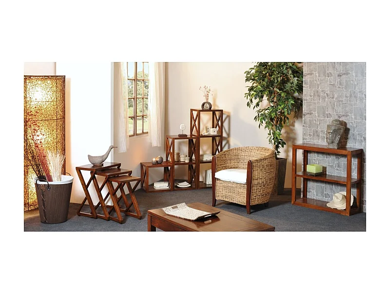 LAUREN - Étagère marron 4 cases 40 cm croisillons bois Mindi