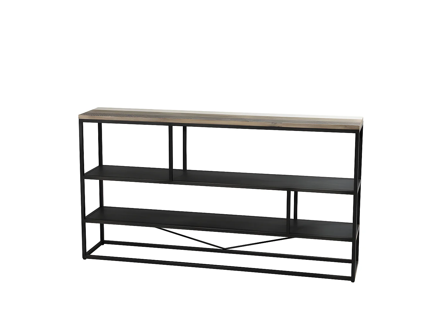 LEANDRE - Étagère 'S' noire 160x90cm 3 niveaux bois acacia et acier