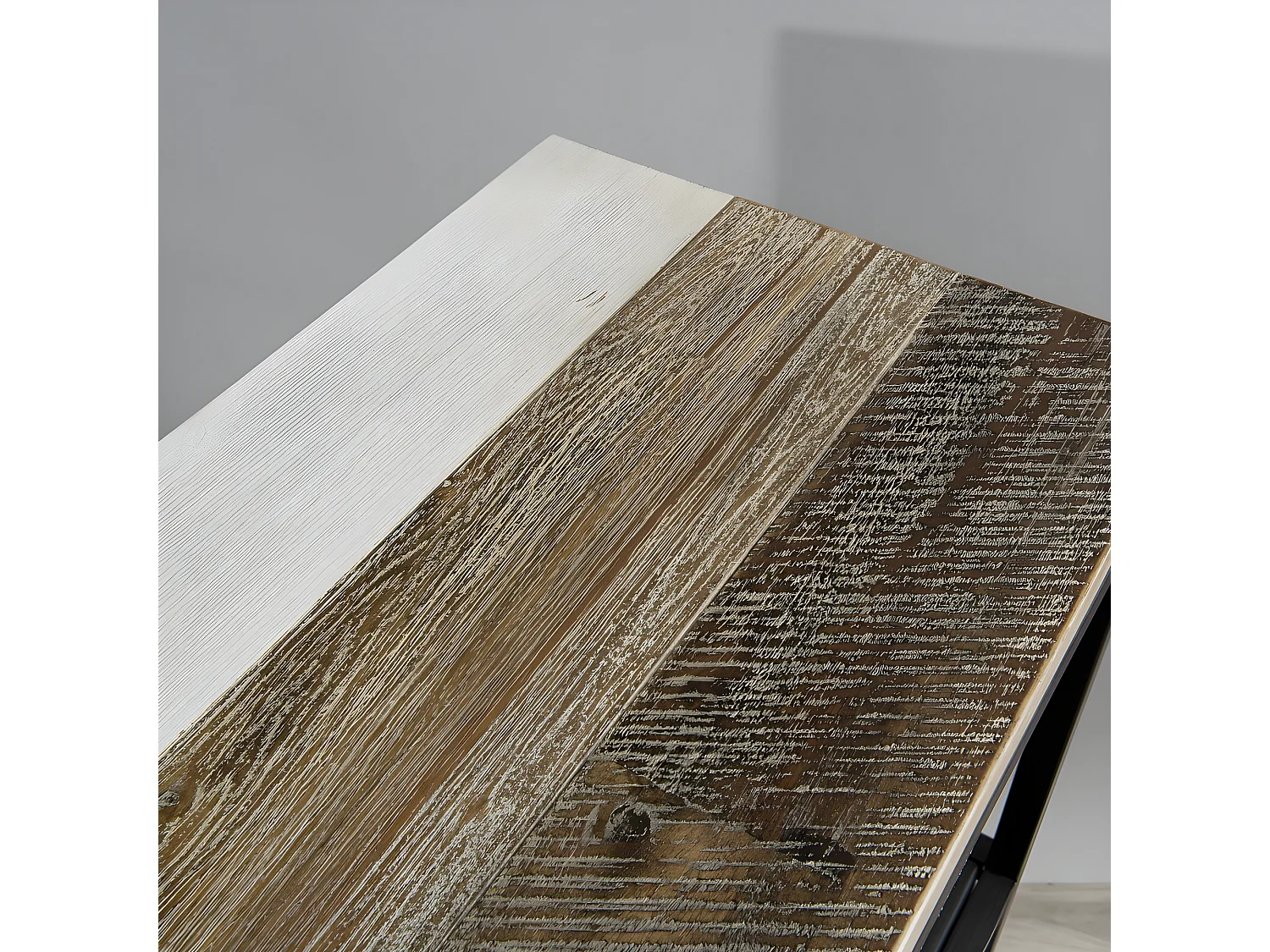 LEANDRE - Étagère 'S' noire 160x90cm 3 niveaux bois acacia et acier