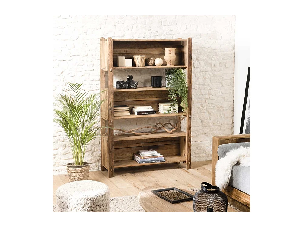 SANDY - Étagère marron 5 niveaux bois Pin recyclé