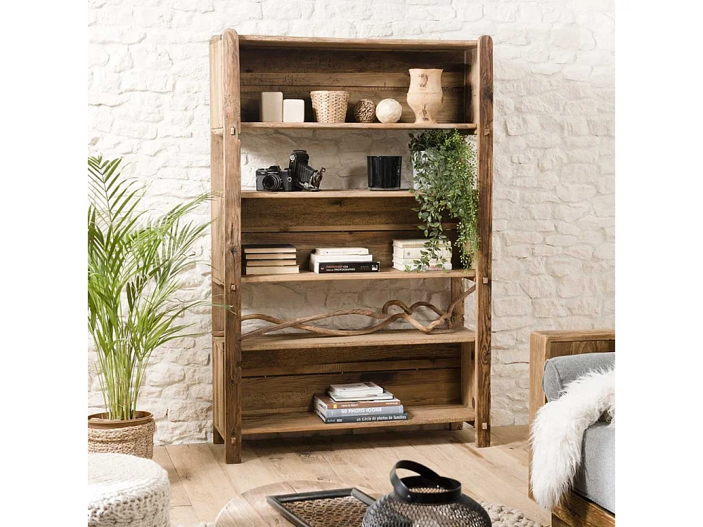 SANDY - Étagère marron 5 niveaux bois Pin recyclé