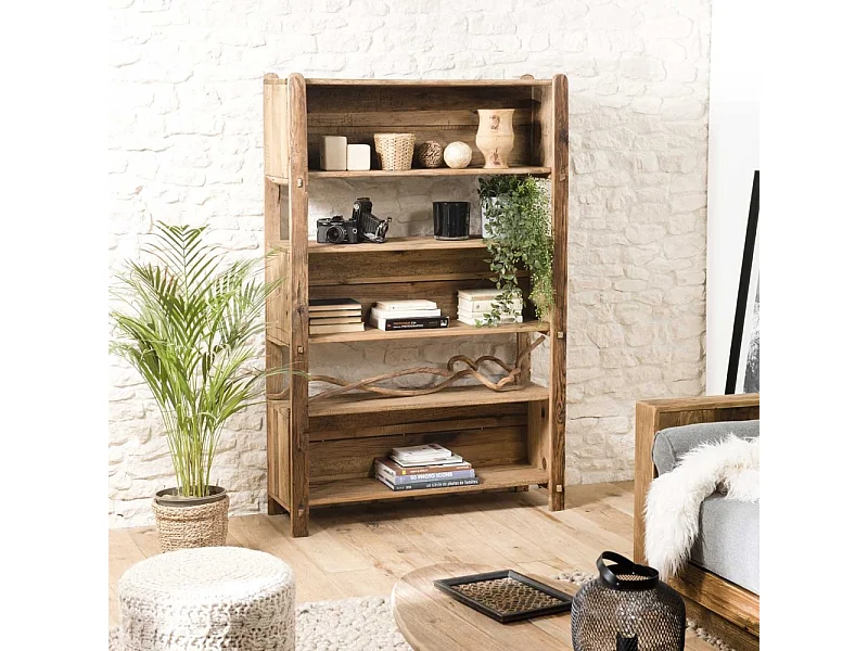 SANDY - Étagère marron 5 niveaux bois Pin recyclé