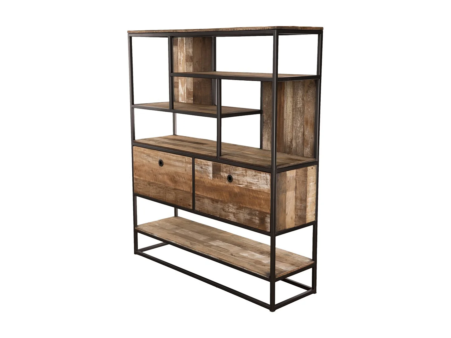 SIXTINE - Étagère marron 2 tiroirs et 7 niches bois de Teck recyclé