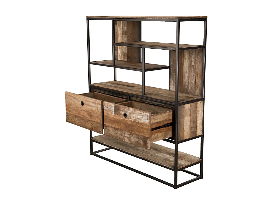 SIXTINE - Étagère marron 2 tiroirs et 7 niches bois de Teck recyclé