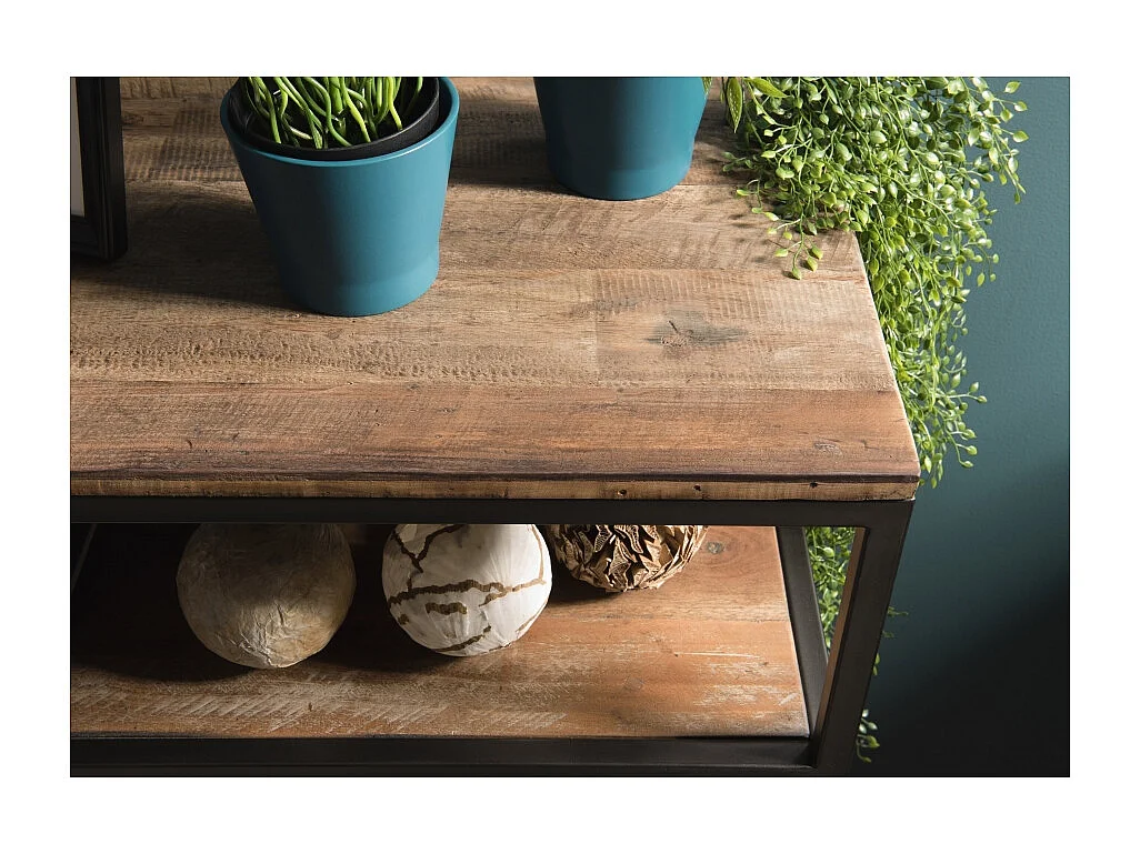 SIXTINE - Étagère marron 1 tiroir Teck recyclé Acacia Mahogany et métal noir