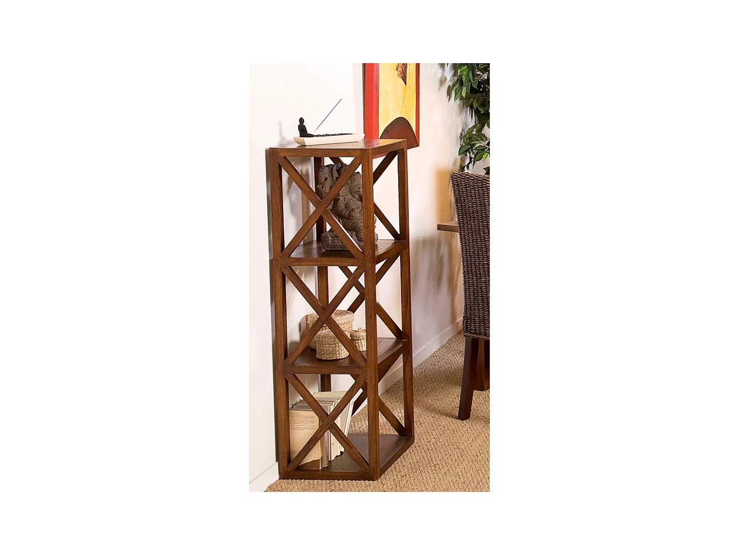 LAUREN - Étagère marron 3 cases 40 cm croisillons bois Mindi
