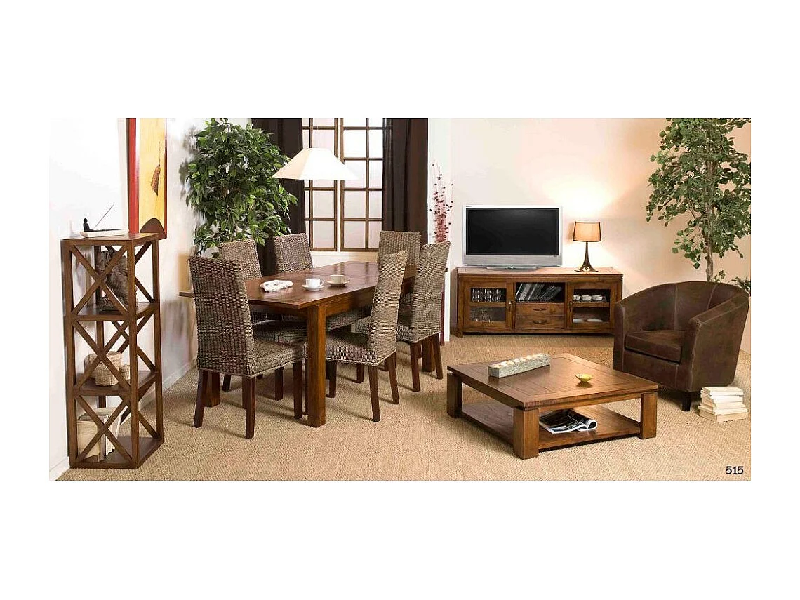 LAUREN - Étagère marron 3 cases 40 cm croisillons bois Mindi